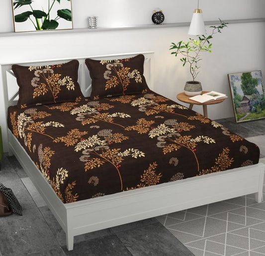 Premium MICROFIBER ELASTIC FITTED DOUBLE BEDSHEET WITH TWO PILLOW COVERS (70X76X6 Inches)